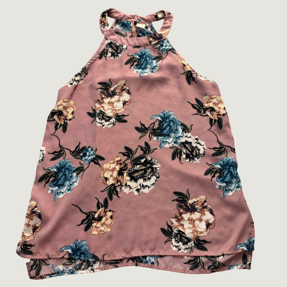 Paper Crane Floral Halter Top Size M Boho Sleeveless Blouse Pink Rose Medium